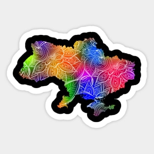 Colorful mandala art map of Ukraine with text in multicolor pattern Sticker